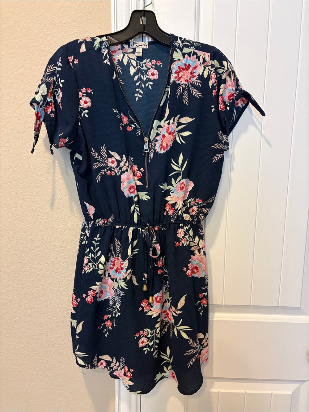 J. For Justify Navy Floral Zip-Front Dress